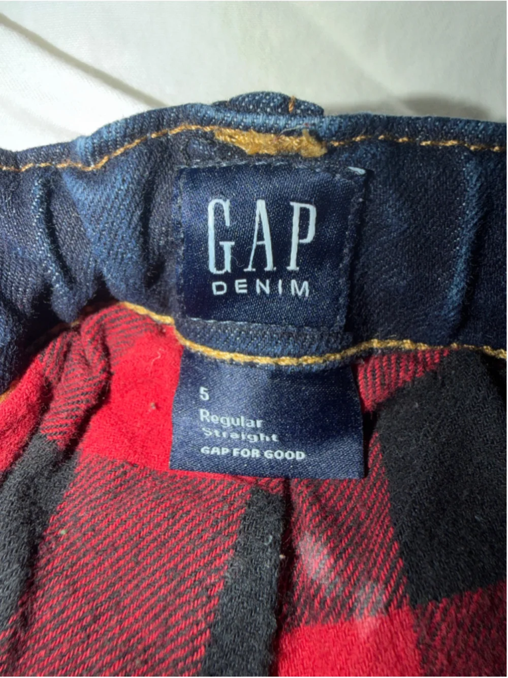 Boys Gap Jeans Size 5 Blue Red Plaid Lined Straight Leg